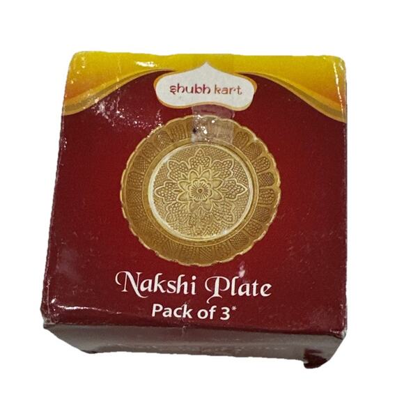 Pack Of 3 Designer Pure Brass Nakshi Plate for Puja/Diwali/Bhog Thali 2 inch - Picture 8 of 8